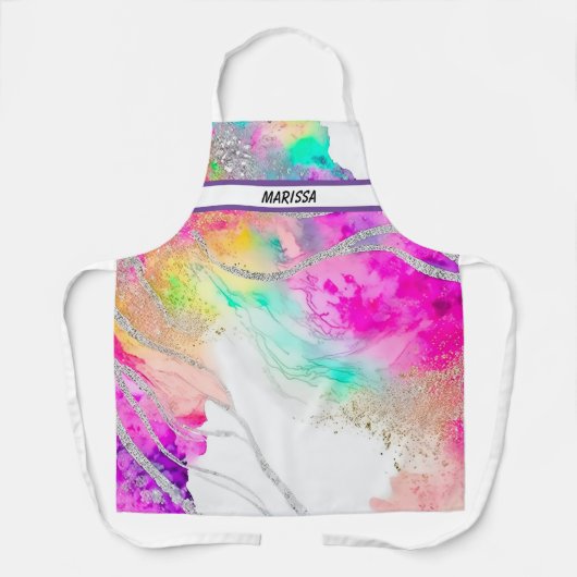 モダンカラフルグリッターのカスタマイズ可能な名前 エプロン (正面)