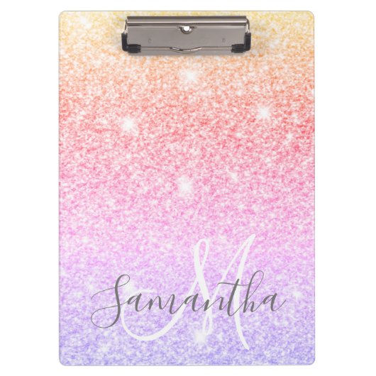 モダンカラフルグリッター名パーソナライズされた クリップボード (正面)