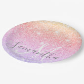 モダンカラフルグリッター名パーソナライズされた ペーパープレート (アングル)