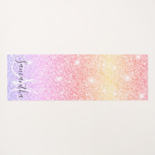 モダンカラフルグリッター名パーソナライズされた ヨガマット (裏面(横))