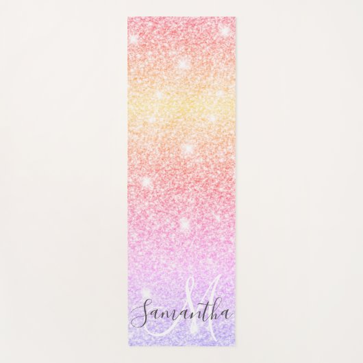 モダンカラフルグリッター名パーソナライズされた ヨガマット (正面)