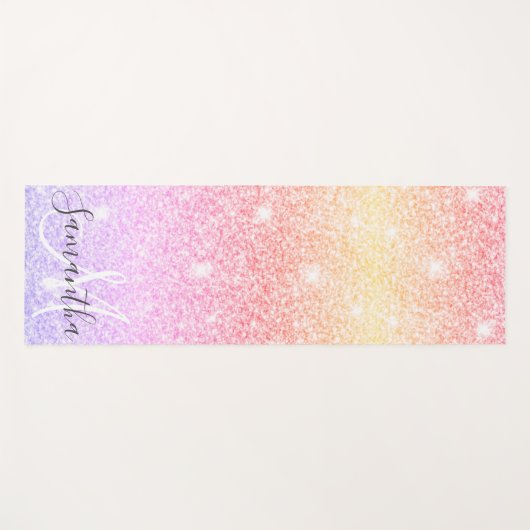 モダンカラフルグリッター名パーソナライズされた ヨガマット (正面(横))