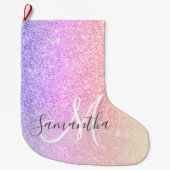 モダンカラフルグリッター名パーソナライズされた ラージクリスマスストッキング (正面)