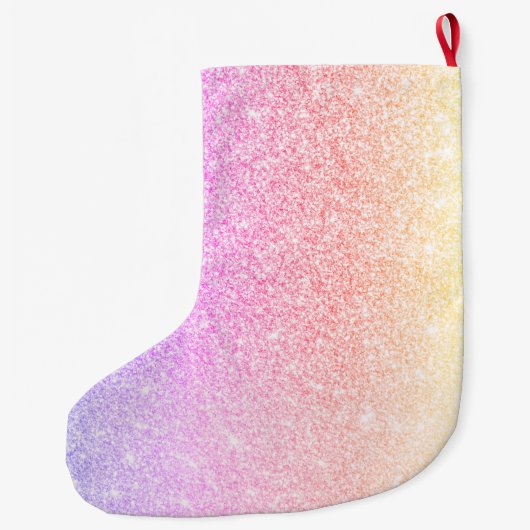 モダンカラフルグリッター名パーソナライズされた ラージクリスマスストッキング (裏面)