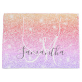 モダンカラフルグリッター名パーソナライズされた ラージペーパーバッグ (正面)