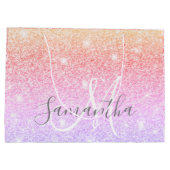 モダンカラフルグリッター名パーソナライズされた ラージペーパーバッグ (裏面)