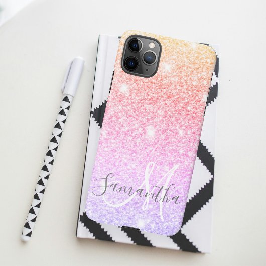 モダンカラフルグリッター名パーソナライズされた iPhoneケース