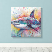 モダンカラフルシャーク キャンバスプリント (インサイチュ (ウッドフロア))