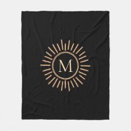 モダンカラフルシンプルモノグラム黒金ゴールド フリースブランケット