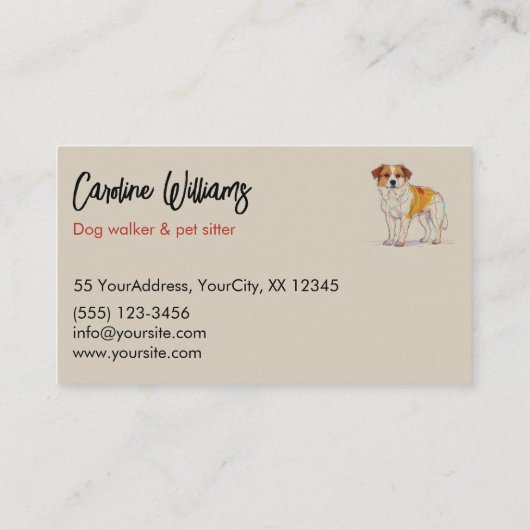 モダンカラフルスケッチドッグウォーカーペットシッター 名刺 (裏面)