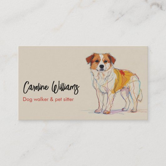 モダンカラフルスケッチドッグウォーカーペットシッター 名刺 (正面)