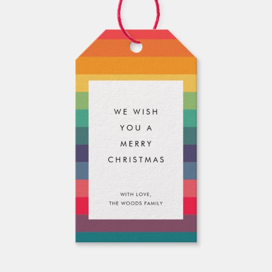 モダンカラフルストライプは聖降誕祭と結婚 ギフトタグ (正面)