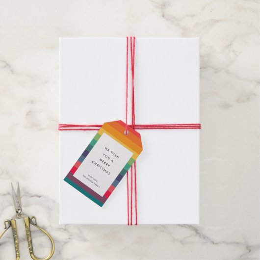 モダンカラフルストライプは聖降誕祭と結婚 ギフトタグ (より糸付き)