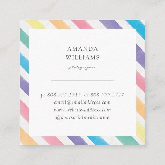 モダンカラフルストライプ色彩の鮮やかパターン正方形 スクエア名刺 (裏面)