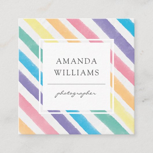 モダンカラフルストライプ色彩の鮮やかパターン正方形 スクエア名刺 (正面)