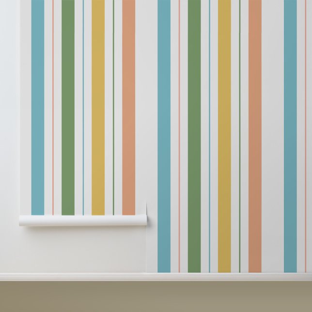 モダンカラフルストライプPattern 壁紙 (Stylish Colorful Stripes Peel and Stick Wallpaper.)