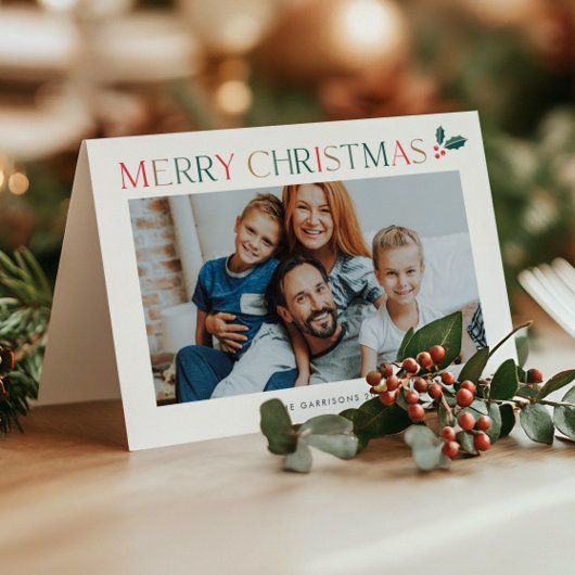 モダンカラフルタイポグラフィ3写真クリスマス シーズンカード