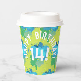 モダンカラフルターコイズペントボー絵を描ル（ばちゃばちゃ）跳ねる 紙コップ