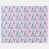 モダンカラフルティール(緑がかった色)・ピンクのスノーフレーク・パターン フリースブランケット (正面(横))