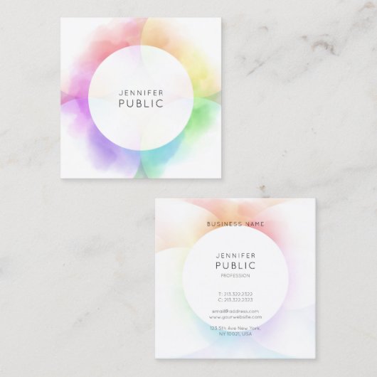 モダンカラフルテンプレートエレガントトレンディー スクエア名刺 (正面/裏面)