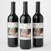 モダンカラフルハッピーイースターパーソナライズされた ワインラベル (ボトル)