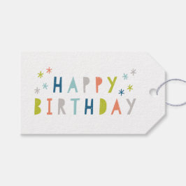 モダンカラフルハッピーバースデーオレンジブルーボーイズ ギフトタグ