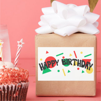 モダンカラフルハッピーバースデー広場 長方形シール