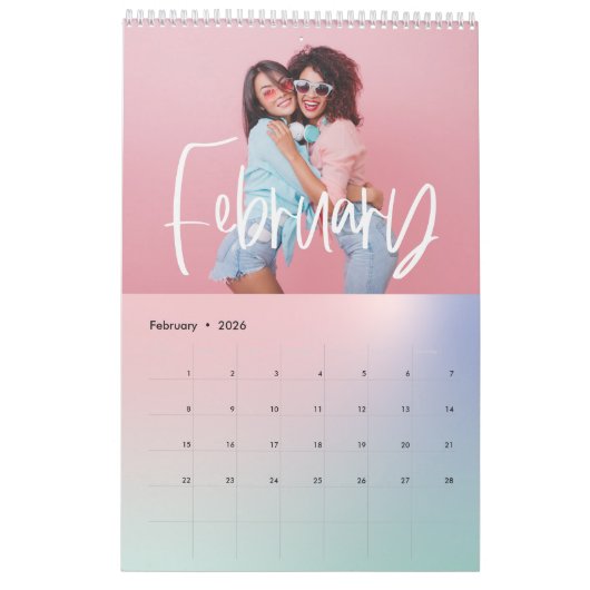 モダンカラフルパステルレインボー写真カレンダー カレンダー (2月 2026)