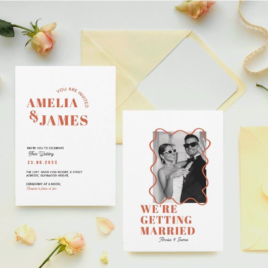 モダンカラフルファンキーはっきりしたWavy結婚 retro's 招待状