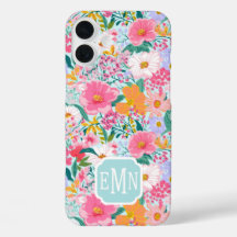 モダンカラフルフラワーガーデンモノグラムケースマット