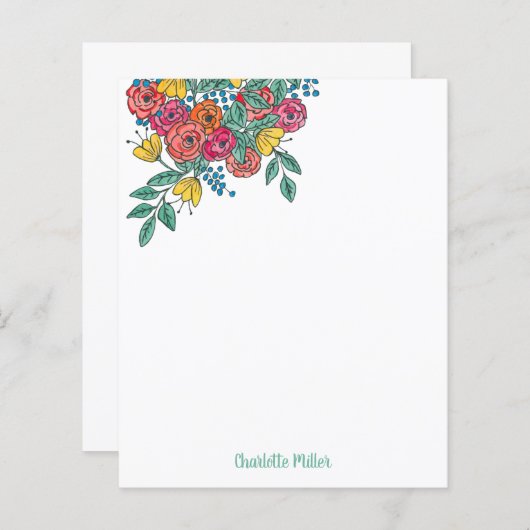 モダンカラフルフローラパーソナライズされた文具 (正面/裏面)