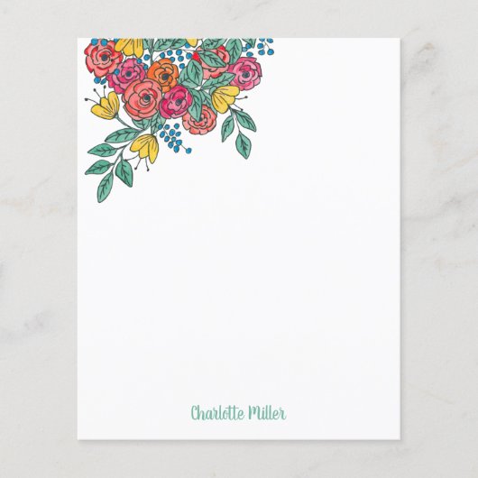 モダンカラフルフローラパーソナライズされた文具 (正面)