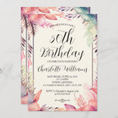 モダンカラフルフローラフレーム50誕生日 招待状 (正面/裏面)