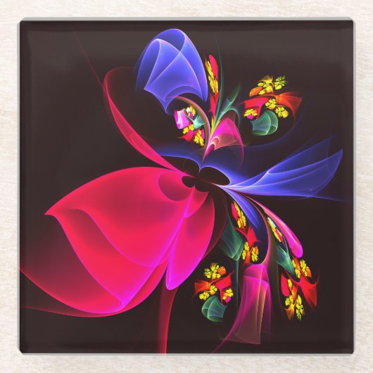 モダンカラフルフローラ抽象芸術のパターン#06 ガラスコースター (正面)