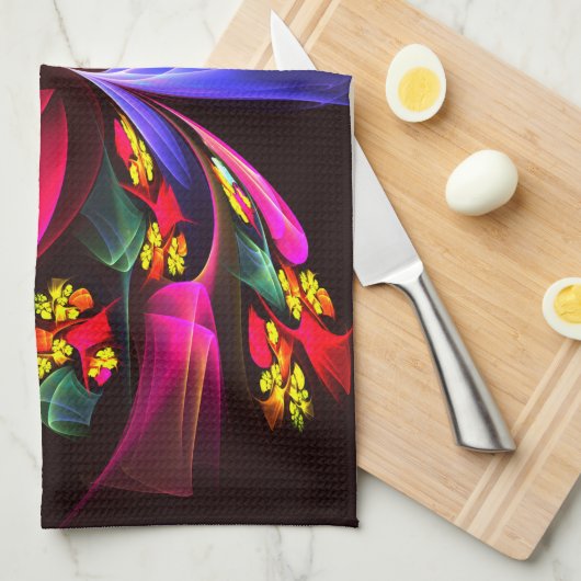 モダンカラフルフローラ抽象芸術のパターン#06 キッチンタオル (四つ折り)
