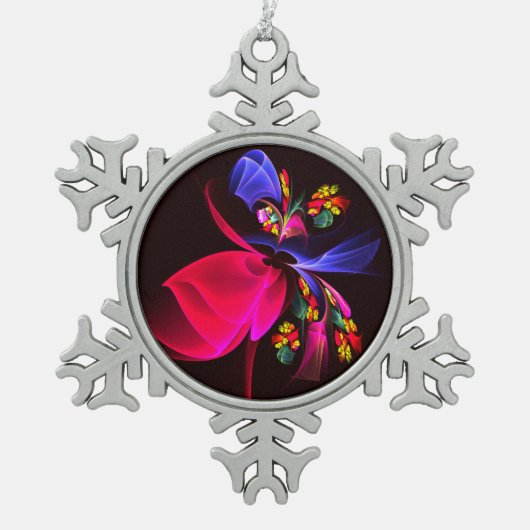 モダンカラフルフローラ抽象芸術のパターン#06 スノーフレークピューターオーナメント (正面)