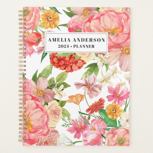 モダンカラフルフローラ月次および週次 プランナー手帳 (正面)