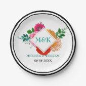 モダンカラフルフローラ結婚イラストレーションデザイン ペーパープレート (正面)