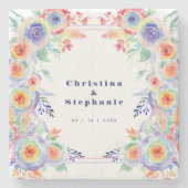 モダンカラフルフローラ結婚LGBTQ ストーンコースター (正面)