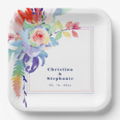 モダンカラフルフローラ結婚LGBTQ ペーパープレート (正面)
