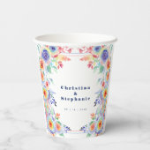 モダンカラフルフローラ結婚LGBTQ 紙コップ (裏面)