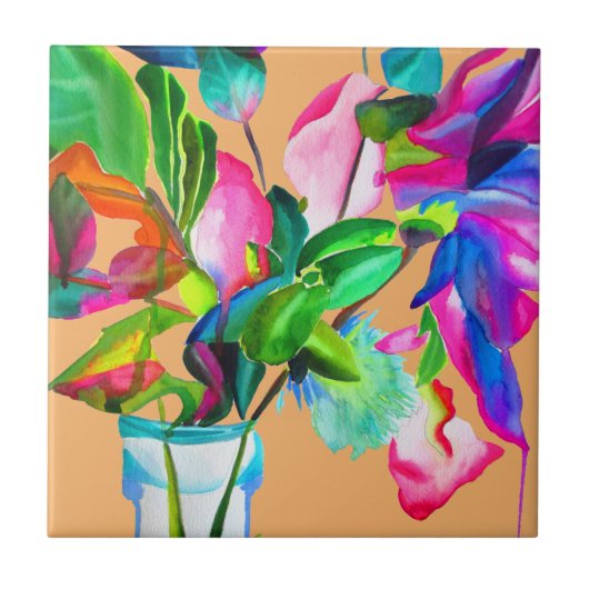 モダンカラフルフローラ花 タイル (正面)