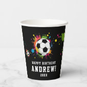 モダンカラフルブラックサッカースポーツ絵を描ボール 紙コップ (裏面)