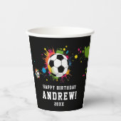 モダンカラフルブラックサッカースポーツ絵を描ボール 紙コップ (正面)