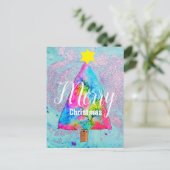 モダンカラフルブルーとピンクグリッター シーズンポストカード (スタンド正面)