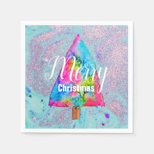 モダンカラフルブルーとピンクグリッター スタンダードカクテルナプキン (正面)