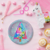 モダンカラフルブルーとピンクグリッター ペーパープレート (パーティー)