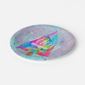 モダンカラフルブルーとピンクグリッター ペーパープレート (アングル)