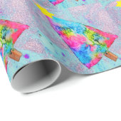 モダンカラフルブルーとピンクグリッター ラッピングペーパー (ロールコーナー)