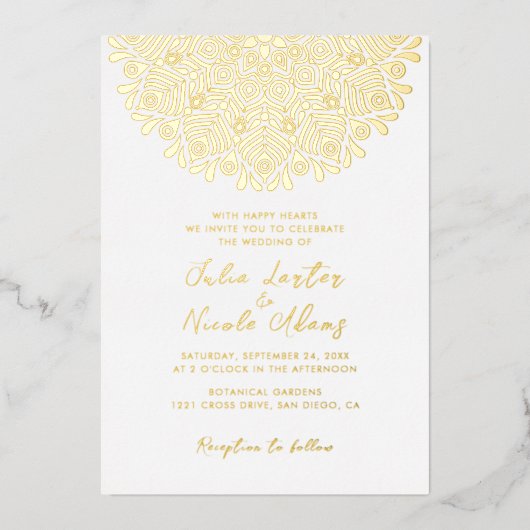 モダンカラフルボホエスニックフラワーマンダラウェディング 箔招待状 (正面)